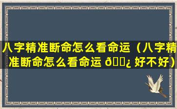 八字精准断命怎么看命运（八字精准断命怎么看命运 🌿 好不好）